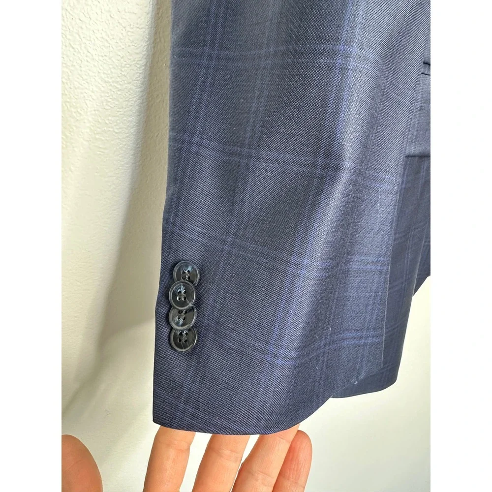 Peter Millar Sport Coat 46R Blue Plaid Pure Virgin Wool 2-Button Blazer Canada